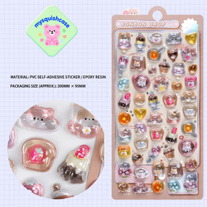 Adorable 3D embossed dopamine doll stickers with crystal effect. Perfect for phone cases, laptops, water bottles. Soft squishy texture, removable & reusable. Unique handcrafted designs!