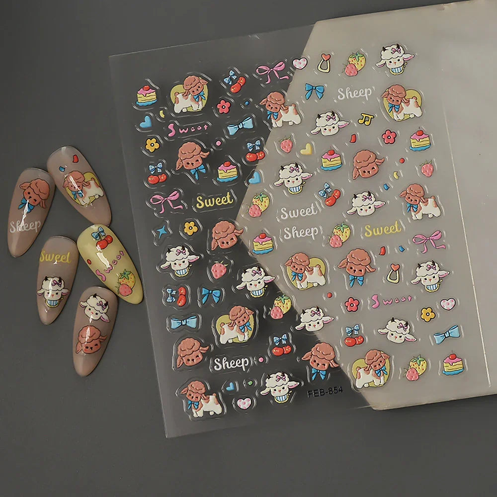 Cute 3D Embossed Small Animal Pattern Nail Stickers