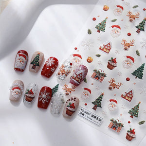 New Christmas Embossed Nail Stickers with Cute Elk, Gingerbread Man and Snowman Patterns