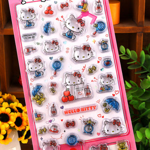 Playful 3D epoxy Hello Kitty stickers perfect for DIY phone cases and crafts. High-quality self-adhesive kawaii Sanrio stickers add whimsical cuteness to projects!