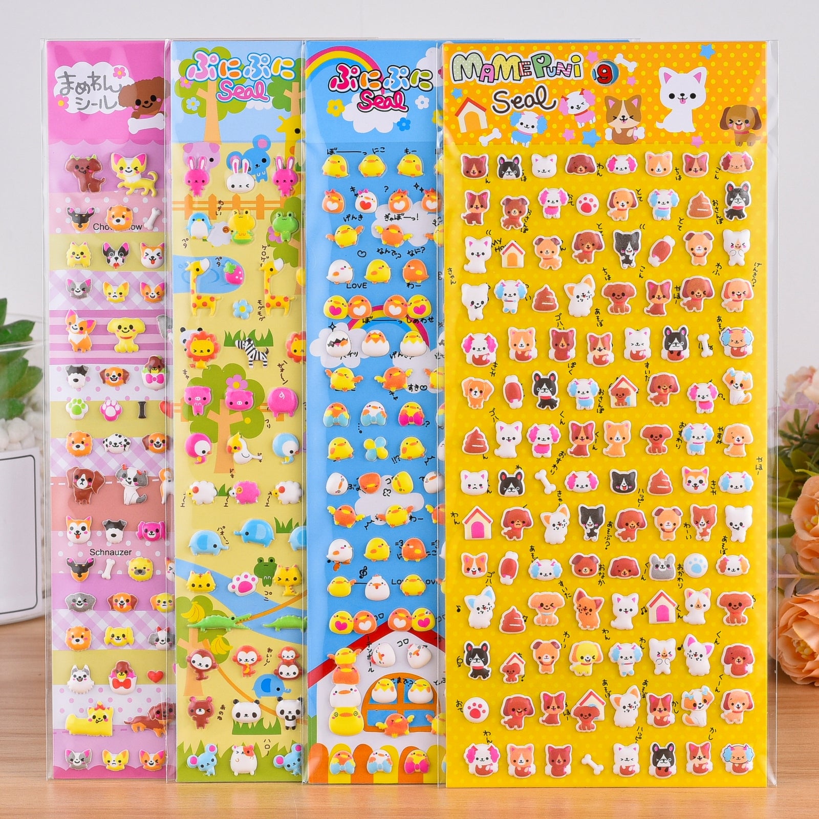 Adorable dog gala-themed 3D epoxy stickers featuring cute creatures. Perfect for decorating phone cases, laptops, and DIY crafts. Kawaii puppy animal character decals.