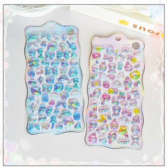 Cute 3D Rainbow Gradient Embossed Stickers - Kids & Girls' Phone Decor Stickers