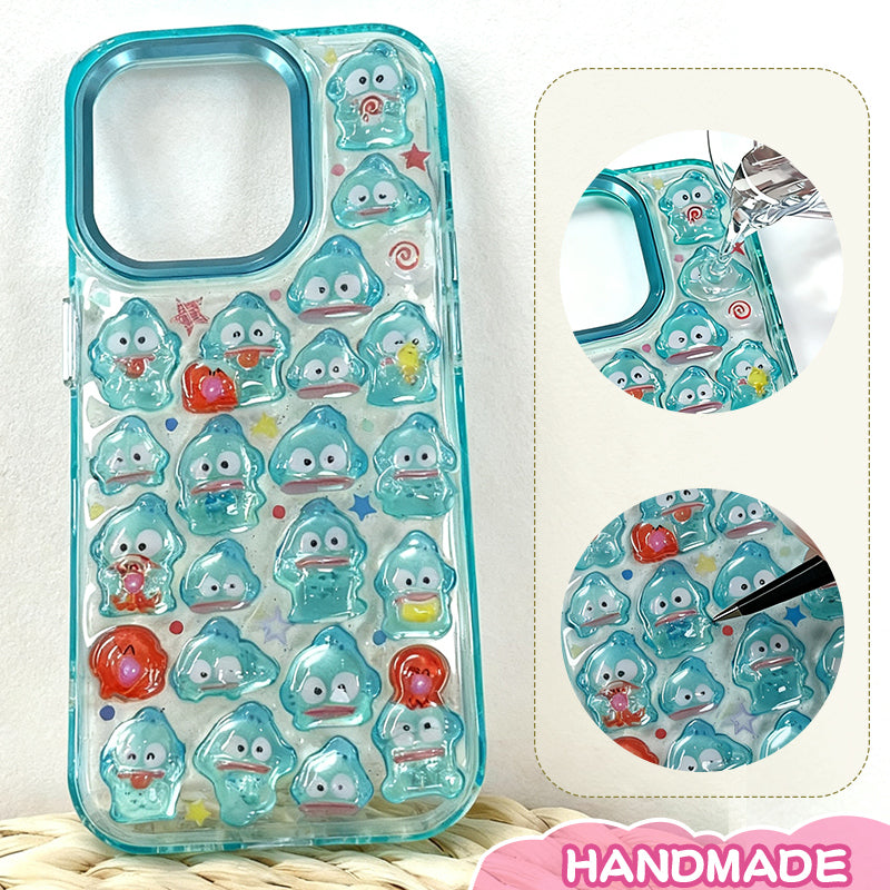 Adorable Hello Kitty clear phone case with blue trim for iPhone. Transparent Sanrio design, protective & stylish. Perfect kawaii accessory for Hello Kitty fans. Custom cute case!