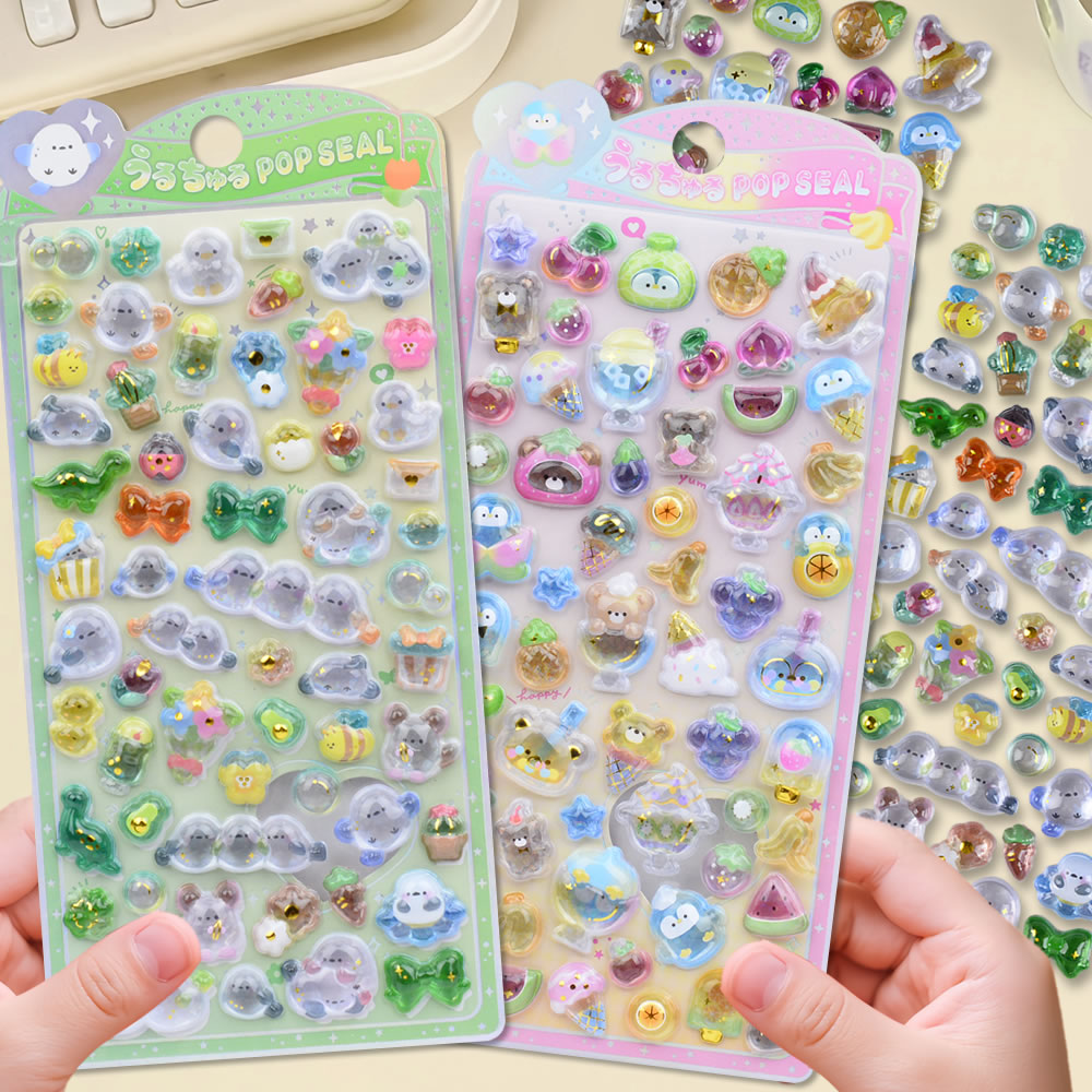 Playful 3D holographic critter and charm stickers perfect for DIY phone cases and crafts. High-quality self-adhesive kawaii stickers add iridescent cuteness!