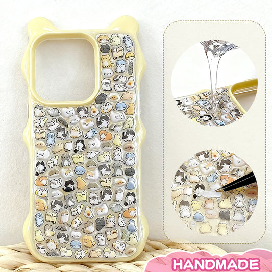 Handmade Kawaii Cat Sticker Collage Clear Phone Case