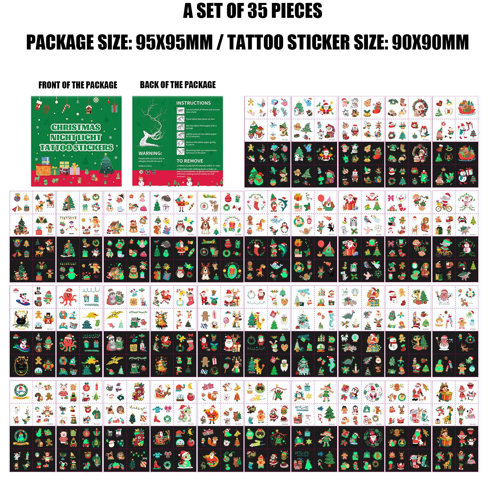 35 Glow-in-the-Dark Christmas Temporary Tattoos for Kids