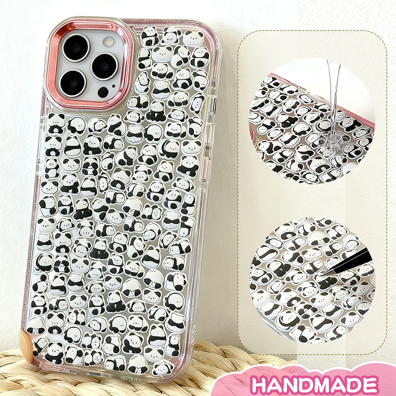 Handmade Kawaii Panda Sticker Collage Clear Phone Case