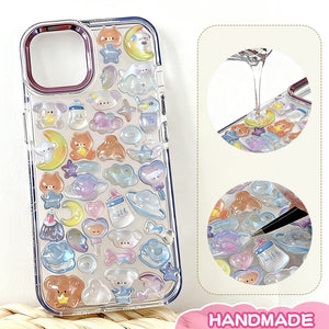 Adorable Hello Kitty clear phone case with blue trim for iPhone. Transparent Sanrio design, protective & stylish. Perfect kawaii accessory for Hello Kitty fans. Custom cute case!