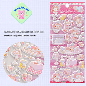 Adorable My Melody 3D bubble stickers with Sanrio character design. Soft rubber, safe & reusable. Perfect for phone cases, laptops, DIY crafts. Great for kids & adults. Limited stock!