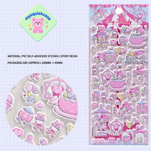 Adorable My Melody 3D bubble stickers with Sanrio character design. Soft rubber, safe & reusable. Perfect for phone cases, laptops, DIY crafts. Great for kids & adults. Limited stock!