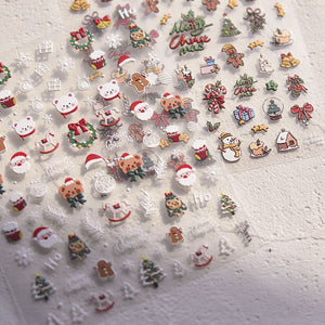 Cute 5D Christmas Nail Stickers (Christmas Tree, Little White Bear, Gingerbread Man) - Tomoni Adhesive Nail Decorations