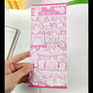 Adorable My Melody 3D bubble stickers with Sanrio character design. Soft rubber, safe & reusable. Perfect for phone cases, laptops, DIY crafts. Great for kids & adults. Limited stock!