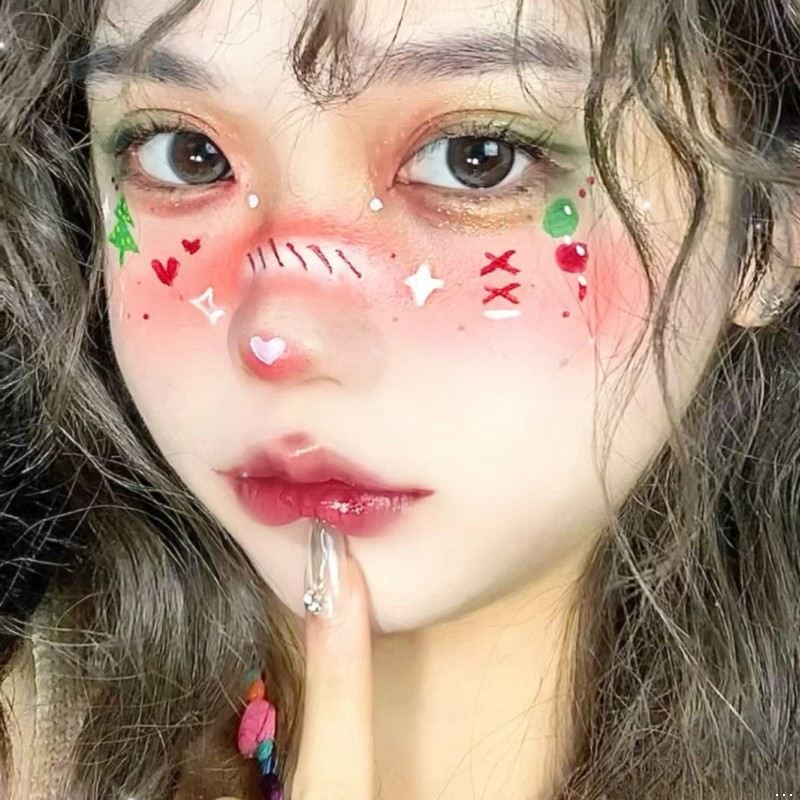 Love Heart Blush, Christmas Tree Makeup, Face Stickers, Fun Cosplay Tattoos, Children's Cartoon Reindeer Makeup