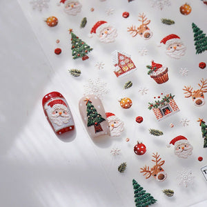 New Christmas Embossed Nail Stickers with Cute Elk, Gingerbread Man and Snowman Patterns