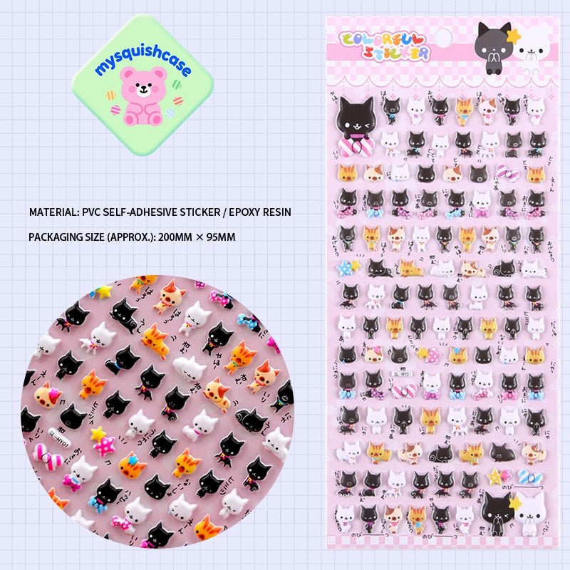Cat Colorful Cute - Themed 3D Bubble Gum Stickers