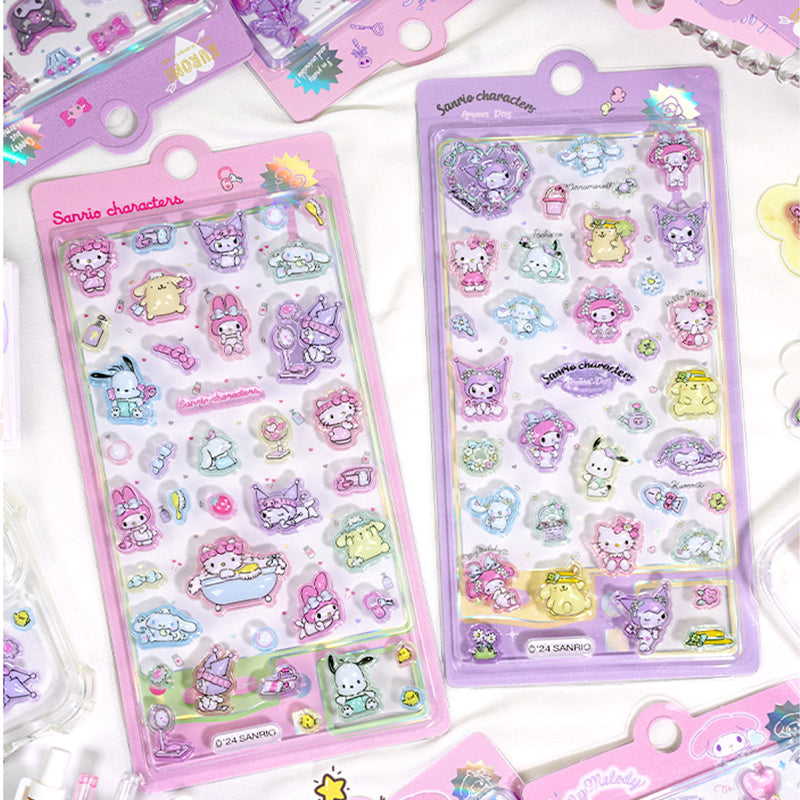 Playful 3D epoxy Sanrio character stickers perfect for DIY phone cases and crafts. High-quality self-adhesive kawaii stickers add whimsical cuteness to projects!