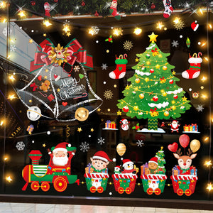 Christmas Decorations: Static Cling Santa Claus & Christmas Tree Window Stickers for Storefront, Glass Door Scene Decoration Hanging Ornaments - mysquishcase