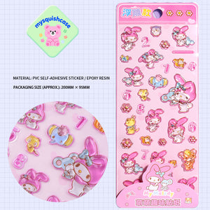 Adorable 3D soft rubber stickers featuring Kuromi, Pochacco & My Melody. Perfect for phone cases, laptops, water bottles. Squishy texture, removable & reusable. Limited stock!