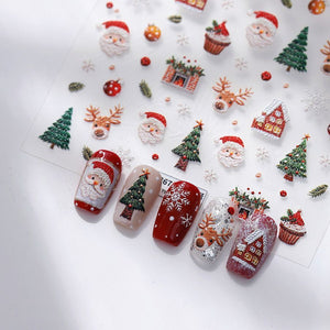 New Christmas Embossed Nail Stickers with Cute Elk, Gingerbread Man and Snowman Patterns