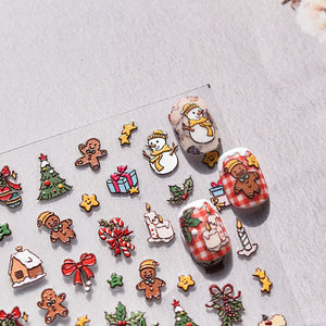 Cute 5D Christmas Nail Stickers (Christmas Tree, Little White Bear, Gingerbread Man) - Tomoni Adhesive Nail Decorations