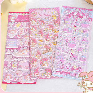 Adorable My Melody 3D bubble stickers with Sanrio character design. Soft rubber, safe & reusable. Perfect for phone cases, laptops, DIY crafts. Great for kids & adults. Limited stock!