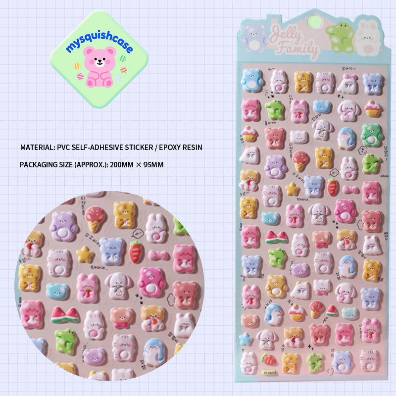 Jelly Family Cute Creature - Themed 3D Epoxy Stickers