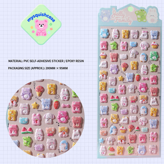 Jelly Family Cute Creature - Themed 3D Epoxy Stickers