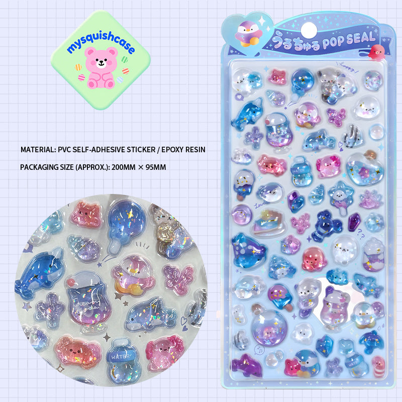 Iridescent Marine Cute Creature - Themed 3D Epoxy Stickers