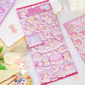 Adorable My Melody 3D bubble stickers with Sanrio character design. Soft rubber, safe & reusable. Perfect for phone cases, laptops, DIY crafts. Great for kids & adults. Limited stock!