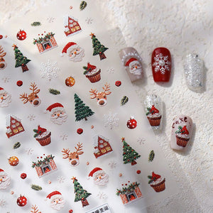 New Christmas Embossed Nail Stickers with Cute Elk, Gingerbread Man and Snowman Patterns