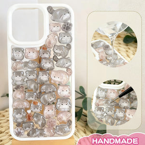 Adorable handmade monochrome cat iPhone case with unique black and white design. Cute minimalist phone cover featuring playful cat pattern. Durable protection with stylish charm for your iPhone.
