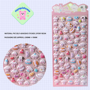 Adorable lovely puppy family-themed 3D epoxy stickers. Perfect for decorating phone cases, laptops, and DIY crafts. Cute kawaii dog animal character decals.