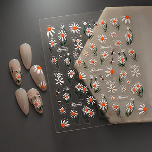 Adorable 5D embossed nail stickers with cute cartoon bee and bear designs. Easy to apply, long-lasting nail art. Perfect for fun manicures, kids' nails, and playful nail decorations. High-quality nail decals.