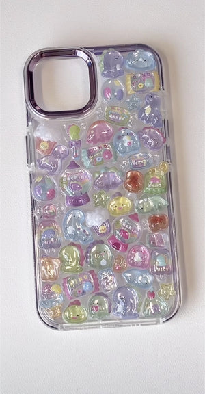 Adorable handmade pastel bubble 3D clear iPhone case. Unique kawaii design featuring cute bubble stickers. Premium quality custom phone case for kawaii lovers.