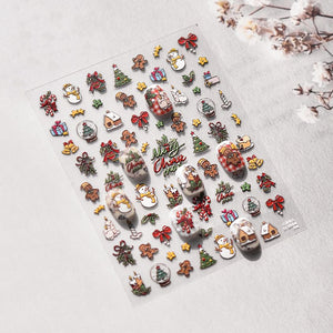 Cute 5D Christmas Nail Stickers (Christmas Tree, Little White Bear, Gingerbread Man) - Tomoni Adhesive Nail Decorations