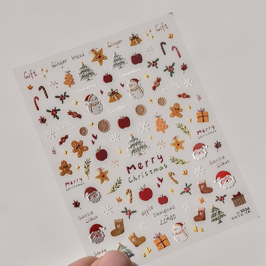 Cute 5D Christmas Nail Stickers (Christmas Tree, Little White Bear, Gingerbread Man) - Tomoni Adhesive Nail Decorations