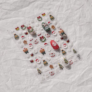 Cute 5D Christmas Nail Stickers (Christmas Tree, Little White Bear, Gingerbread Man) - Tomoni Adhesive Nail Decorations