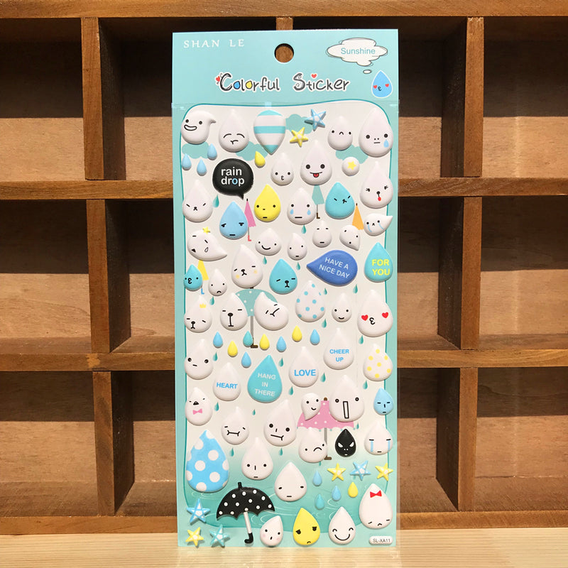 Adorable raindrop cute paradise-themed 3D bubble gum stickers with fun designs. Perfect for decorating phone cases, laptops & journals. Soft rubber kawaii stickers.