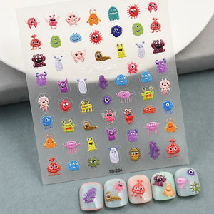 Adorable 5D embossed nail stickers with cute cartoon bee and bear designs. Easy to apply, long-lasting nail art. Perfect for fun manicures, kids' nails, and playful nail decorations. High-quality nail decals.