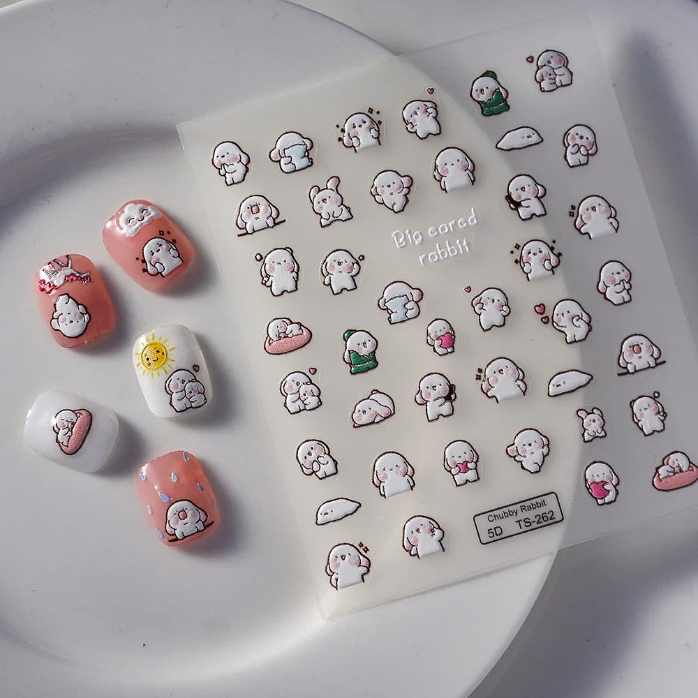 5D Nail Stickers: Embossed Stickers with Cartoon Bee & Bear Designs