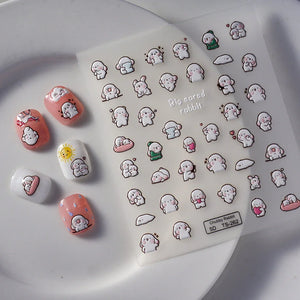 Adorable 5D embossed nail stickers with cute cartoon bee and bear designs. Easy to apply, long-lasting nail art. Perfect for fun manicures, kids' nails, and playful nail decorations. High-quality nail decals.