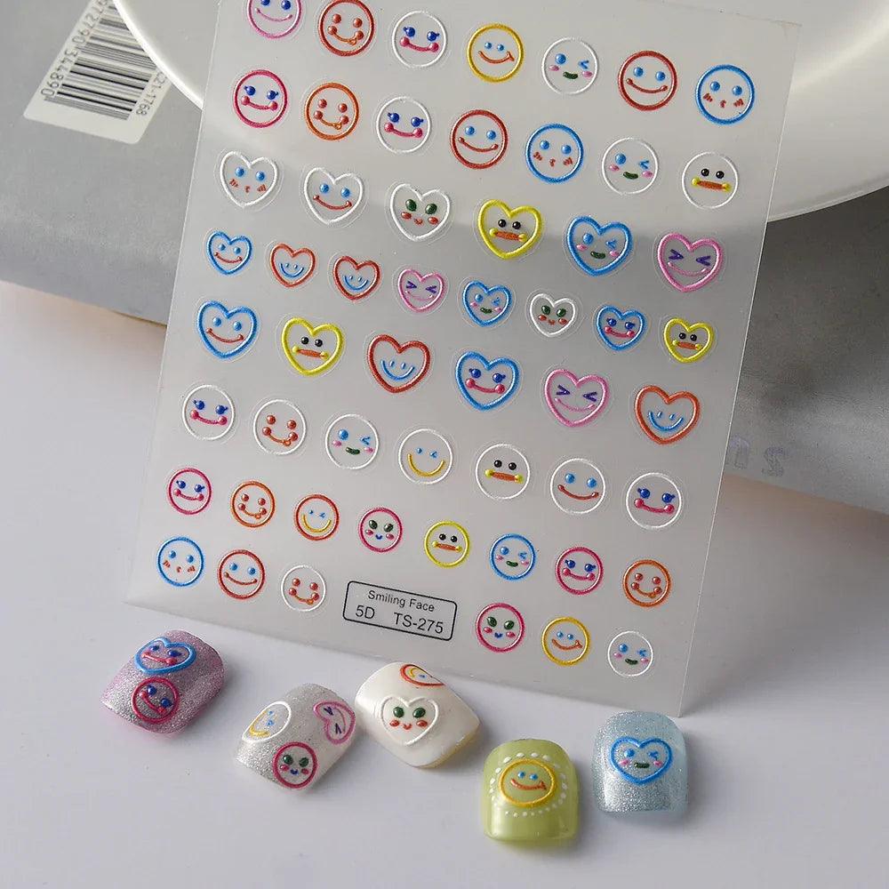5D Nail Stickers: Embossed Stickers with Cartoon Bee & Bear Designs