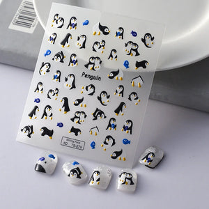 Adorable 5D embossed nail stickers with cute cartoon bee and bear designs. Easy to apply, long-lasting nail art. Perfect for fun manicures, kids' nails, and playful nail decorations. High-quality nail decals.