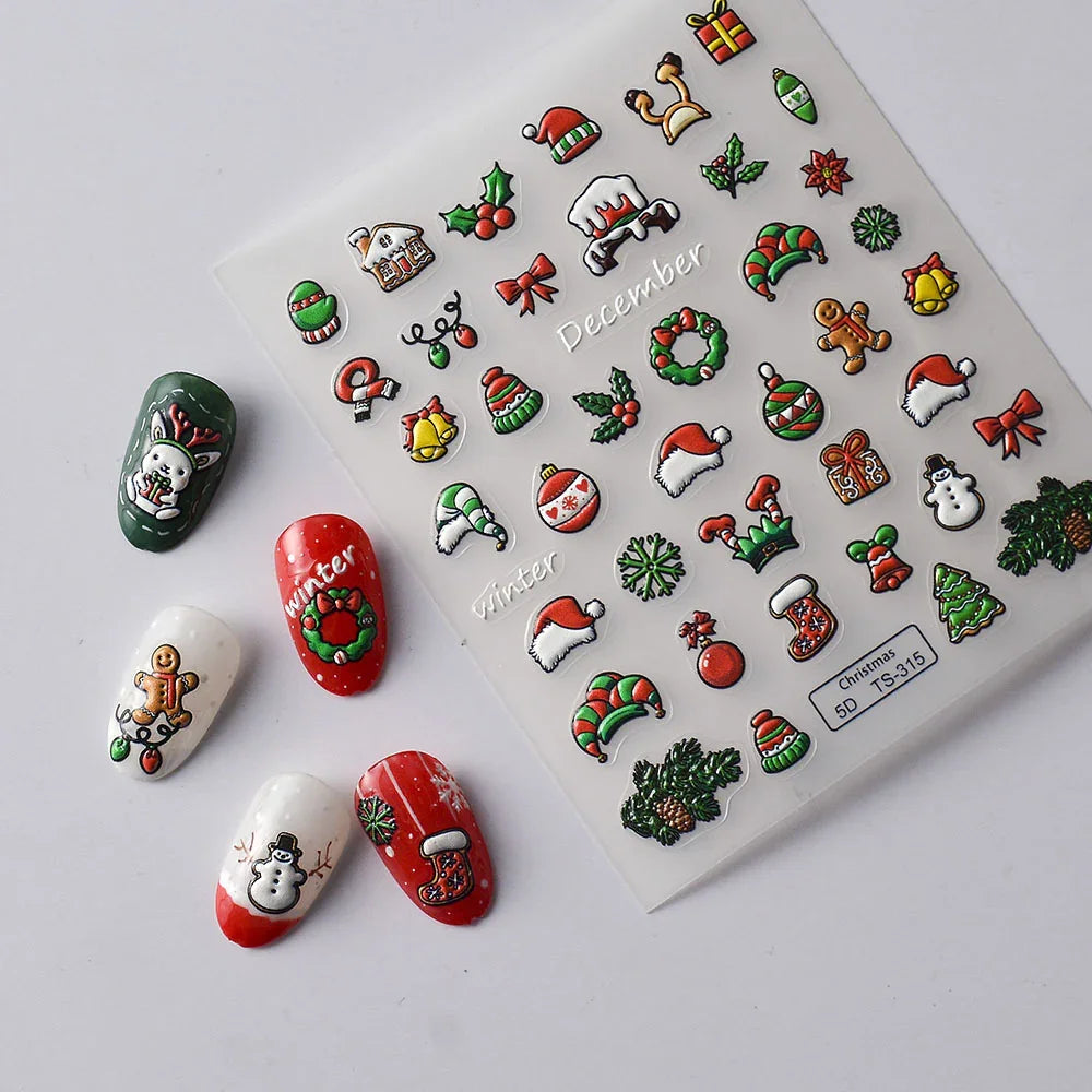 5D Nail Stickers: Embossed Stickers with Cartoon Bee & Bear Designs