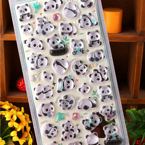 BONBON DROP 3D crystal sticker sheet with cute giant panda patterns, white background, PVC self-adhesive, size 200×95mm