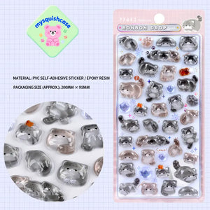 BONBON DROP 3D crystal sticker sheet with cute polish cat patterns, pink background, PVC self-adhesive, size 200×95mm