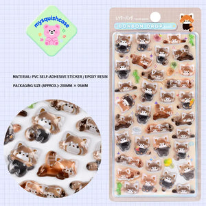 BONBON DROP 3D crystal sticker sheet with cute red panda patterns, pink background, PVC self-adhesive, size 200×95mm