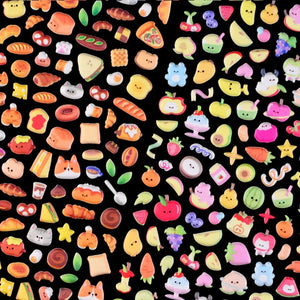 Close-up of 3D puffy stickers featuring cute bread, pastries, and cartoon animals, self-adhesive PVC epoxy stickers