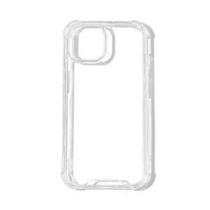 Clear transparent shockproof DIY phone case for iPhone, with reinforced corners and raised camera protection, ready for sticker decoration.