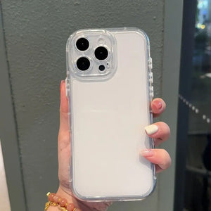 Blank clear transparent iPhone case with raised camera protection, ready for DIY sticker decoration, showing the base product.